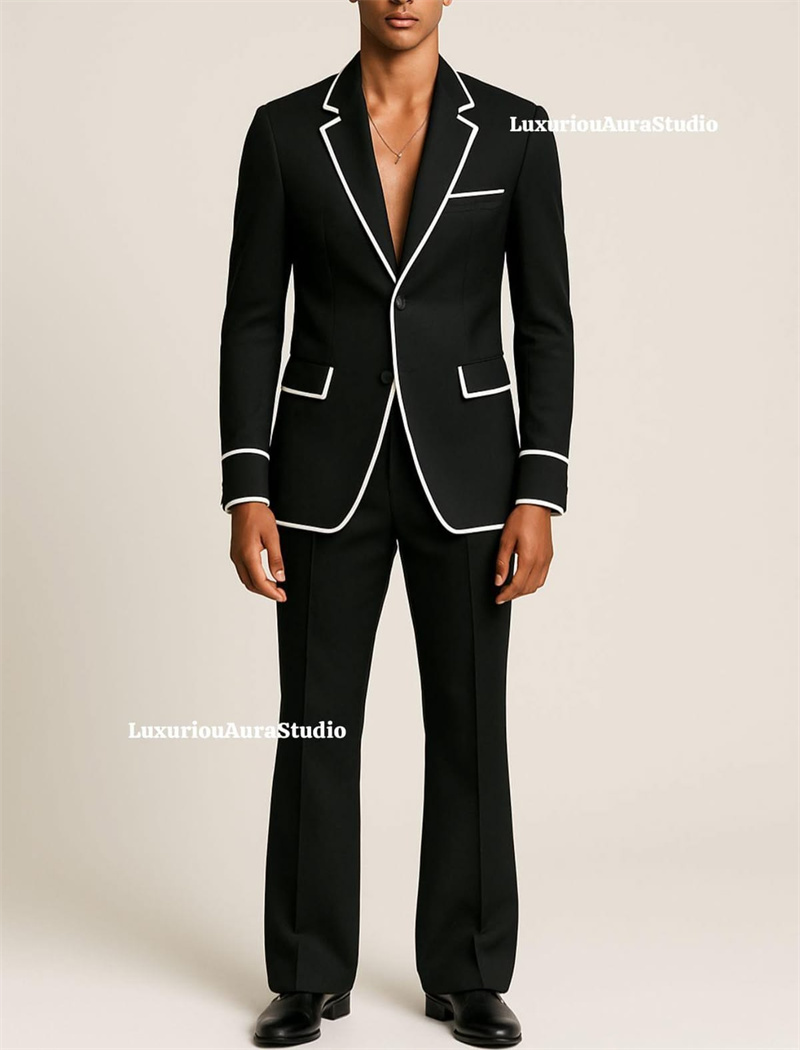 Men Formal Wear Black And White - Дизайнерский черный мужской костюм-двойка (пиджак +