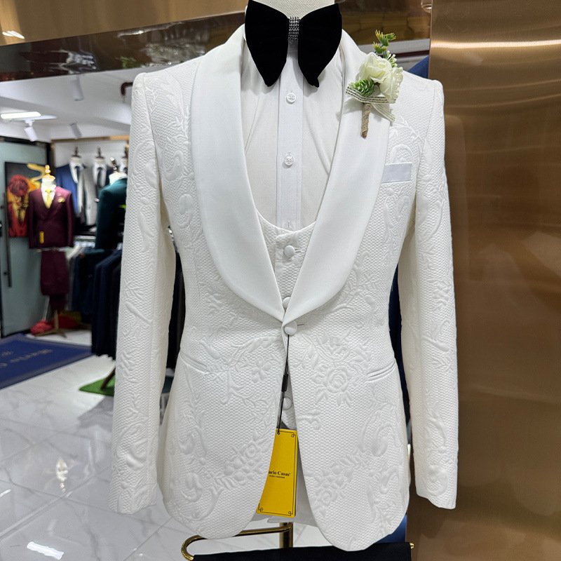 Men Formal Wear Black And White - Мужской свадебный костюм белого цвета, 3-х