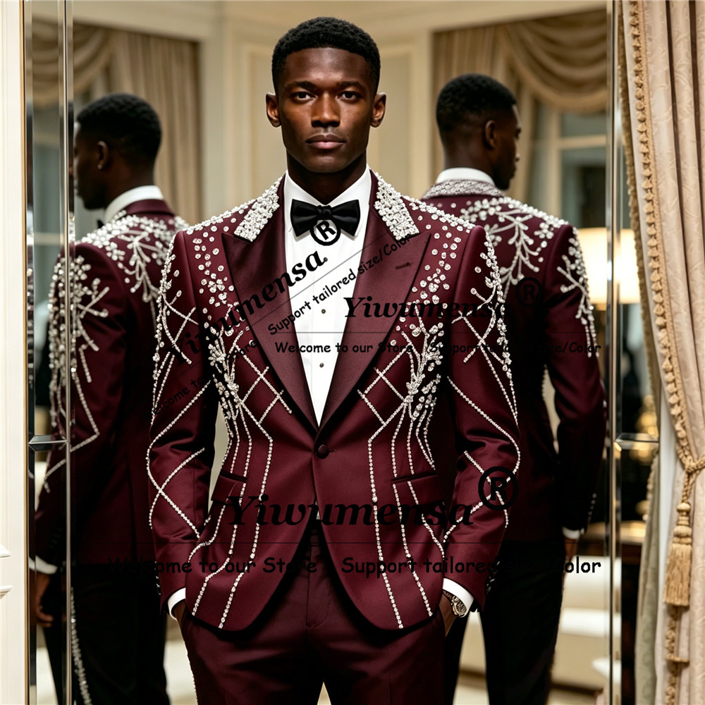 Men'S Formal Wear Attire - Мужской модный костюм с бриллиантовыми бусинами
