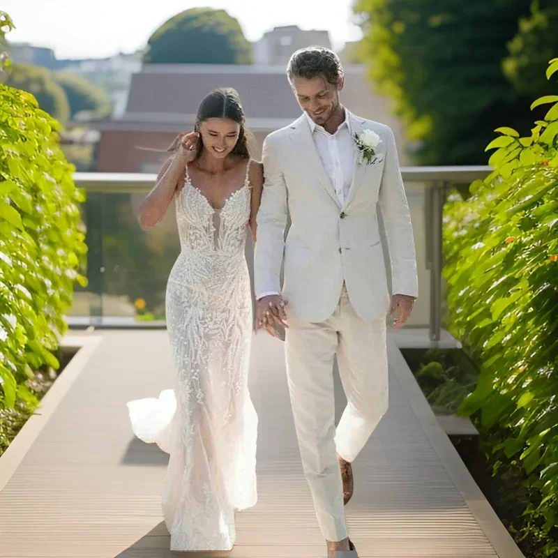 Men'S Formal Wear Attire - Льняной свадебный смокинг для мужчин, летние