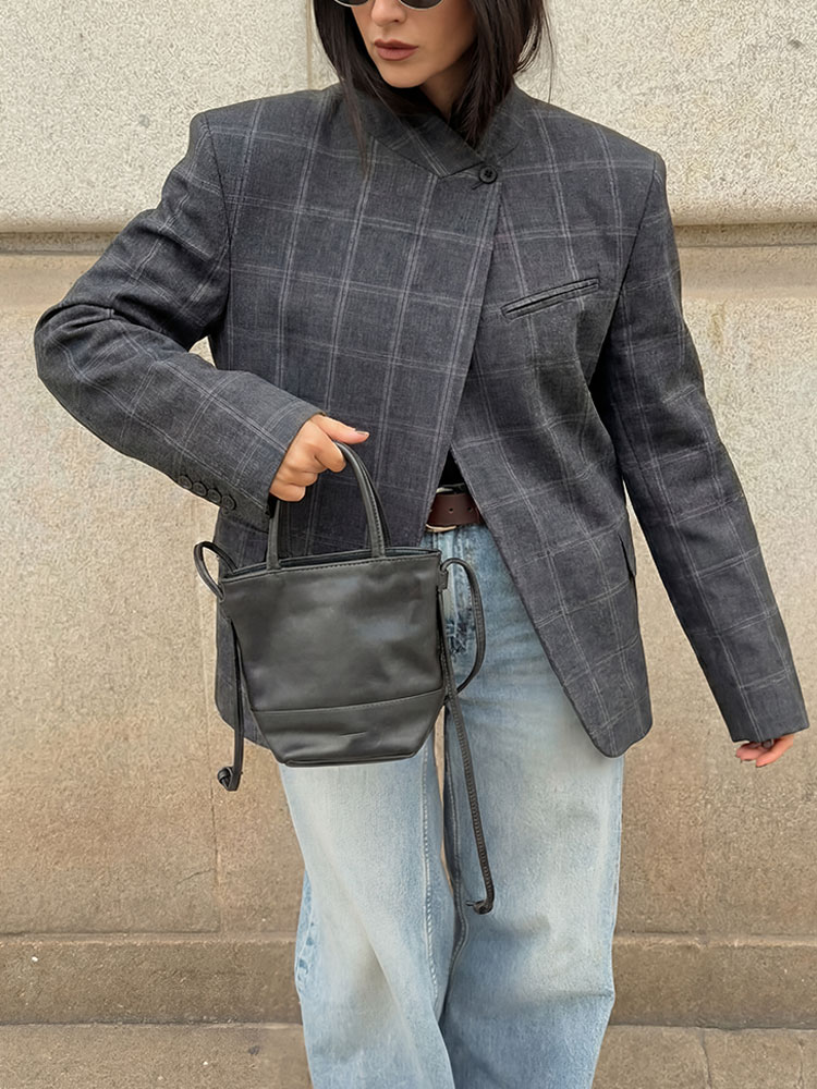 Men Formal Wear Coat - Женский модный клетчатый блейзер-пиджак с воротником-стойкой