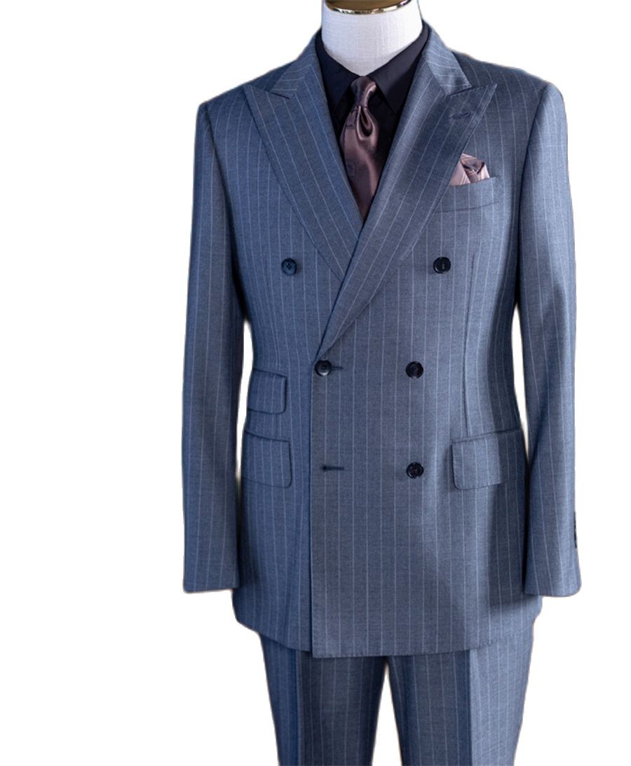 Men Formal Wear Pants - Мужской классический костюм-двойка в серую полоску: